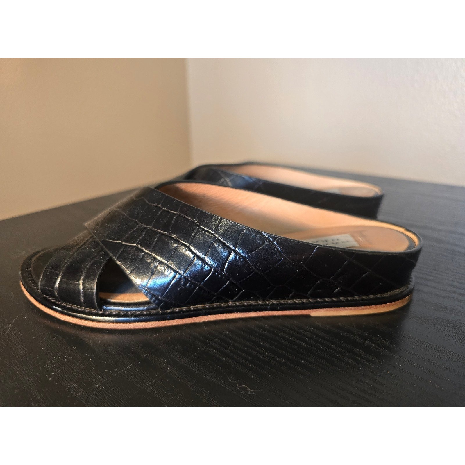 Gabriela Hearst Ellington Croc-Effect Slides Black Leather